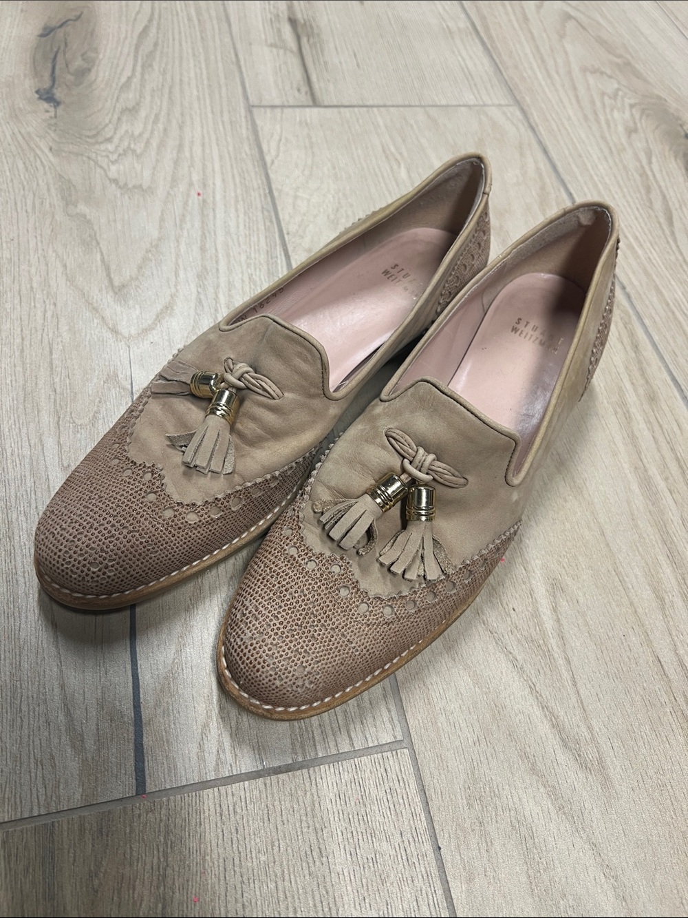 Stuart Weitzman Taupe Tassel Loafers